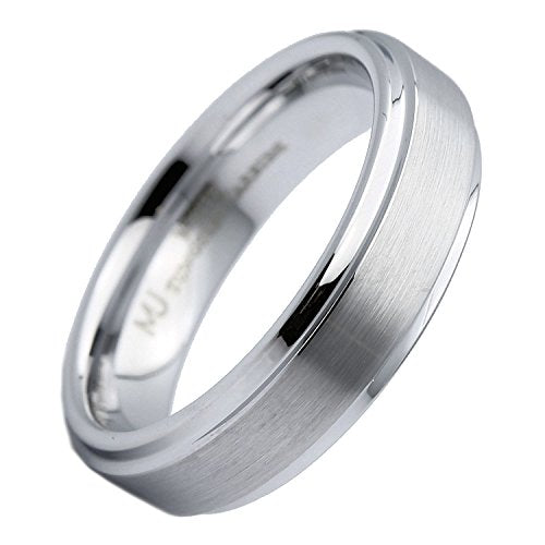Tungsten Carbide Wedding Bands That Feature Different Finishes and Edge Colors - color: White/Brushed-6mm