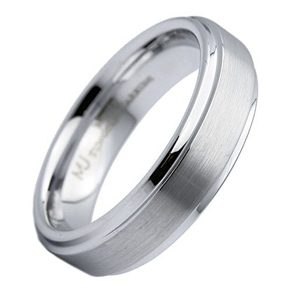 Tungsten Carbide Wedding Bands That Feature Different Finishes and Edge Colors - color: White/Brushed-6mm