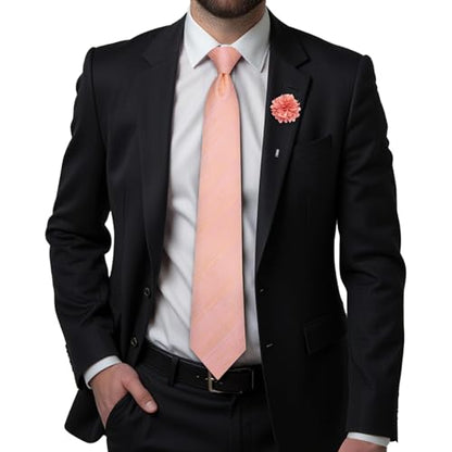 Hi-Tie Men's Silk Ties Formal Woven Classic Necktie Pocket Square Cufflinks Lapel Pin Set Wedding Business - color: A Pink