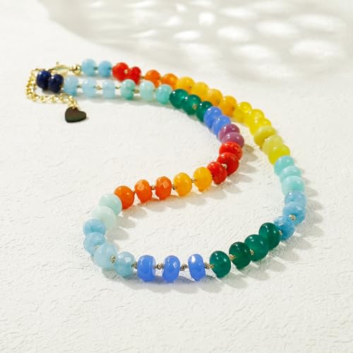 Gemstone Beaded Necklace for Women Colorful Natural Stone Freshwater Pearl Surfer Beach Rainbow Necklace Jewelry Gift - color: colorful -05