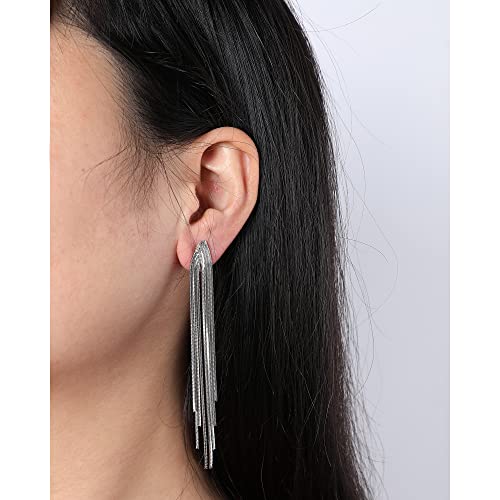 Women's Statement Clip-On Earrings Hypoallergenic Lightweight Clip Earrings - color: E-silver tassel