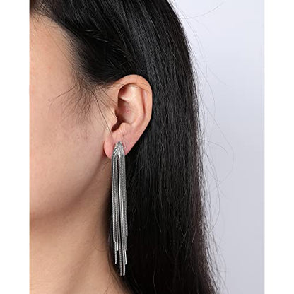 Women's Statement Clip-On Earrings Hypoallergenic Lightweight Clip Earrings - color: E-silver tassel