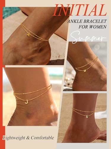 FaithHeart Initial Ankle Bracelets for Women, Waterproof 14k Gold Plated Initial Anklets Non Tarnish Stainless Steel Cute Layered Anklet Summer Beach Jewelry - color: Gold, size: Initial Q