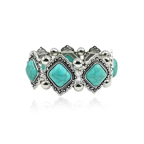 Turquoise Beaded Stretch Bracelets Bohemian Stackable Bracelets Y2K Summer Beach Bracelets Jewelry for Women - color: Silve-A