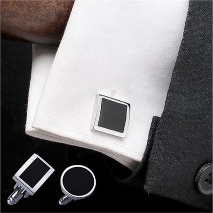 Mens Cufflinks and Studs Set 8-Piece Men's Tuxedo Cufflink and Stud Set, Formal Shirt Accessories - color: F black