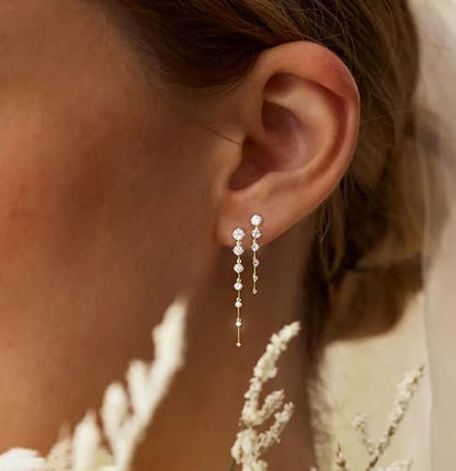 Lunvky 14K Gold Plated Dangle Earrings for Women Dainty Silver Drop Earring Trendy Long Dangling Wedding Bridesmaid Hoop Diamond Crystal Cute Earring Prom Jewelry Birthday Gifts - color: A-2 pair gold