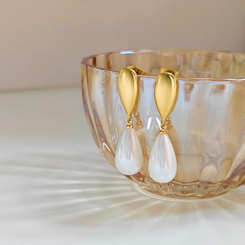 Pearl Earrings for Women 14k Gold/Silver Pearl Drop Earrings Long White Pearl Tassel Dangle Statement Earrings Bridal Wedding Dainty Prom Earrings Birthday Gifts Jewelry - color: Gold Teardrop Pearl Drop Earrings
