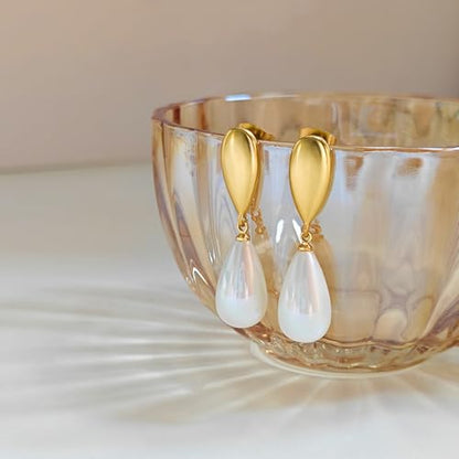 Pearl Earrings for Women 14k Gold/Silver Pearl Drop Earrings Long White Pearl Tassel Dangle Statement Earrings Bridal Wedding Dainty Prom Earrings Birthday Gifts Jewelry - color: Gold Teardrop Pearl Drop Earrings