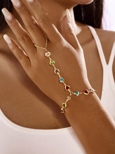 3PCS 14K Gold-Plated Hand Chain Bracelets for Women, Stack Bracelets Set Adjustable, Trendy Dainty Ring Bracelet Hand Chain - color: gold-5-stack