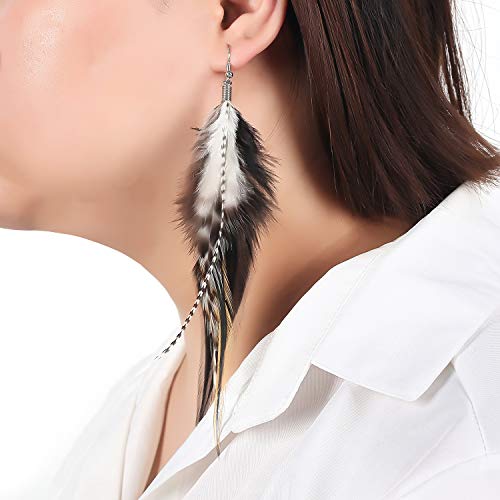 lureme Bohemian Multicolor Pheasant Feathers Dangle Earrings Handmade Natural Feather Earrings (er006314) - style: Style F