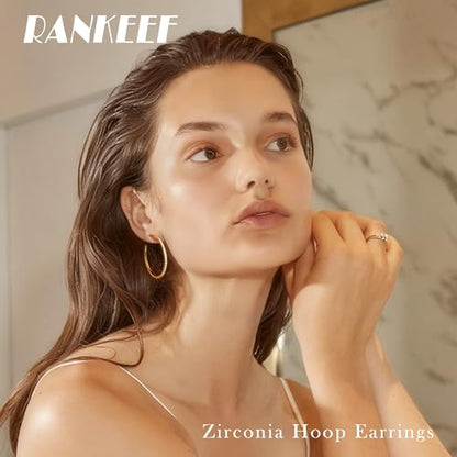 RANKEEF Gold/Silver Hoops Earrings For Women Hypoallergenic | S925 Silver Hoop Earings Lightweight Gold Hoops Gold Rhinestone Earring With Cubic Zirconia 20/30/40mm - color: Gold-30mm
