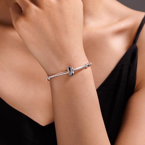 KEQ Clip Spacer Charm for Bracelet 925 Silver Pave Cubic Zirconia Clip Lock Stopper Bead Spacer For Women Bracelets Stopper Birthday Gifts European Openable Beads 2pcs - color: Coiled Beads