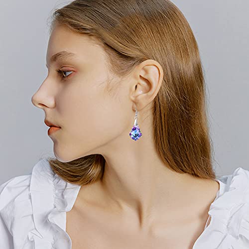 Unique Sparkly Multi-color Crystal Teardrop Dangle Drop Earrings Rainbow Crystal Geometry Earrings for Women Statement Chic Charm Jewelry Gifts - color: Purple