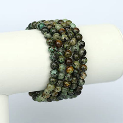 Angelstones Gemstones 6mm Round Beads Healing Crystal Bracelet for women | Natural Gemstone, Handmade Gifts for Women, Healing Crystal Round Beaded Stretch Bracelets, Unisex Jewelry for Women and Men - color: African Turquoise