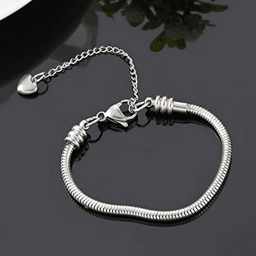 TGLS Women European Charm Bracelet Stainless Steel 3mm Snake Chain Bracelets Fits Charms Bead - style: 8 Inches