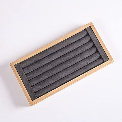 Coward Bamboo Ring Earrings Display Holder Jewelry Storage Tray Organizer (gray) - color: Gray Velvet