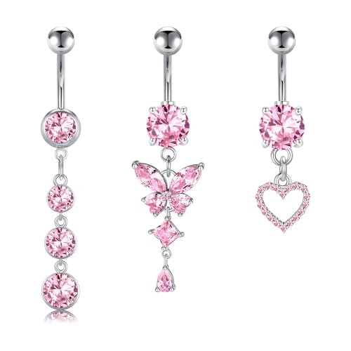 Briana Williams Belly Button Ring Belly Rings Belly Button Piercing Gold Belly Button Ring for Women Clicker Belly Ring Belly Piercing Stainless Steel 14g 10mm Blley Navel Rings Piercing Jewelry - color: F3 -3pcs, silver