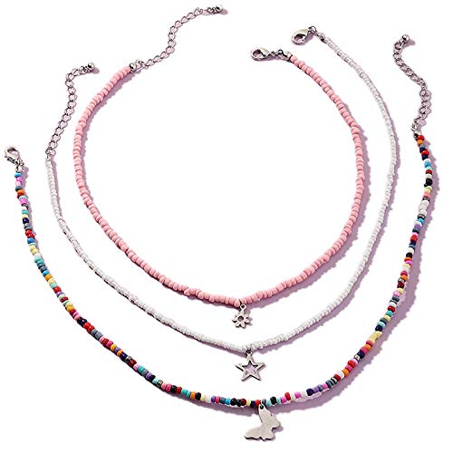 Handmade Multilayered Rainbow Colorful Beads Link Chain Moon Star Butterfly Pendant Choker Necklace Friendship Creative Beach Costume Jewelry for Women - color: butterfly