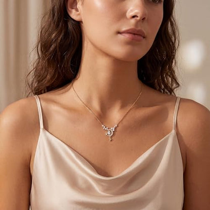 Valloey Rover Gold Star Necklace for Women: Danity 14K Gold Plated Star Moon Charm Pendant with Cubic Zirconia Choker Necklace for Women Trendy Jewelry Gift - color: moon star
