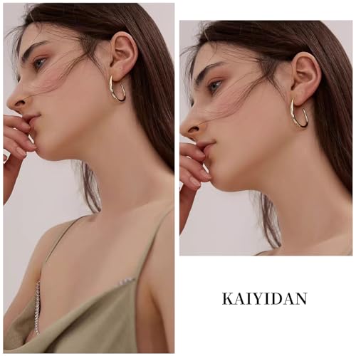2 Pairs Gold/Silver Hoop Earrings For Women Set Trendy,14K Plated Gold Chunky Huggie Hoop Earings Pack,Oval Twisted Statement Silver Hoops,Fashion Jewelry Gift - color: 1) oval hoop