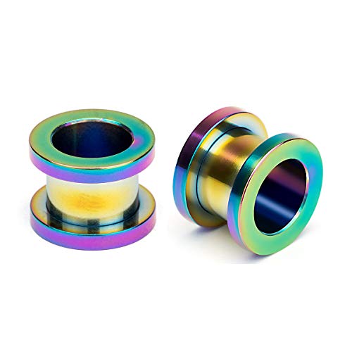 18PCS Ear Tunnels Kit Stainless Steel Screw Fit 14G-00G Gauges Plugs Set Double Flared Stretcher Expander Body Piercing Jewelry - color: Rainbow