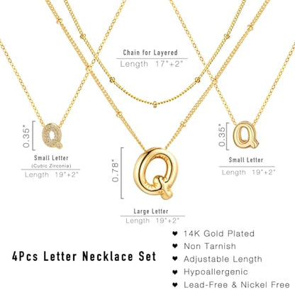 stino 4PCs Bubble Initial Letter Necklace Set, No Tarnish 14K Gold Plated Alphabet Pendant, Jewelry for Women - style: Q
