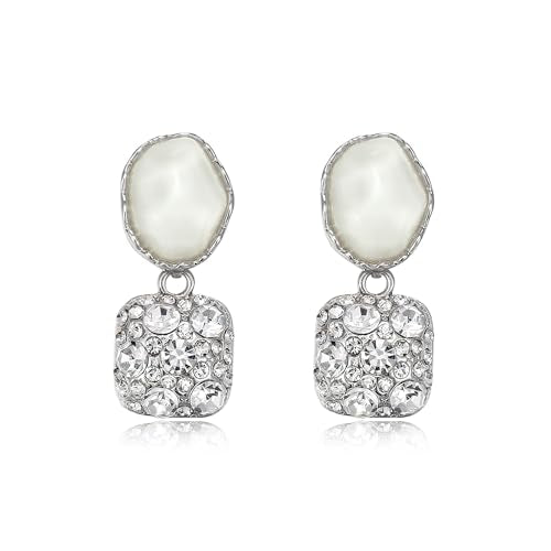 Gorgeous Shiny Rhinestones Square Irregular Stone Dangle Earrings for Women Bride Bridesmaid Party Prom Jewelry Accessories - style: Silver-Tone