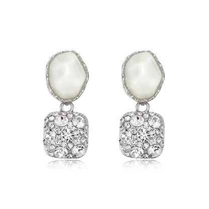 Gorgeous Shiny Rhinestones Square Irregular Stone Dangle Earrings for Women Bride Bridesmaid Party Prom Jewelry Accessories - style: Silver-Tone