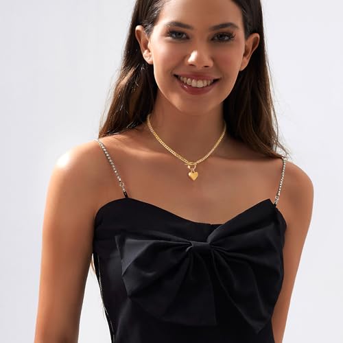 Zeffy Dainty Gold Heart Necklace for Women Trendy 14K Gold/Silver Plate Cute Heart Pendant Choker Necklaces Gold Love Heart Chain Necklace for Women Dainty Gold Jewelry Gifts for Women - style: Chunky Puffy Heart Necklace-Gold