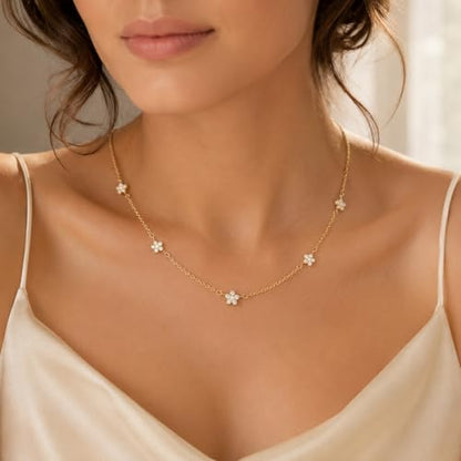 Dainty Silver Gold Necklaces for Women Cute Station Choker Simulated Diamond Necklace Simple Layering CZ Necklace Trendy Jewelry Gifts - color: Gold, style: Star