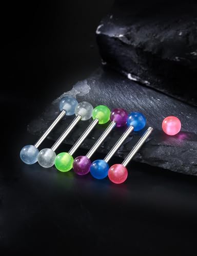 14G 16G Glow in Dark Nipple Tongue Rings Piercing Jewelry Stainless Surgical Steel Straight Barbells Tongue Nipple Rings Piercing Jewelry For Women Men 12MM 14MM 16MM 19MM 22MM Bar Length - size: 16G-16MM Bar