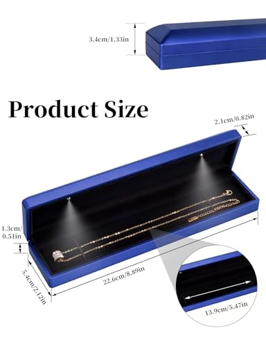 Hatori Long Chain Necklace Jewelry Gift Box with LED Light, Bracelet Storage Case, Jewellry Display Box for Wedding, Engagement, Proposal, Birthday, Anniversary - color: Blue