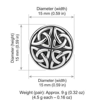 Alexander Castle Men's Cufflinks 925 Sterling Silver Oxidized Celtic - 15mm Round Celtic Trinity Cuff Links with Jewelry Gift Box