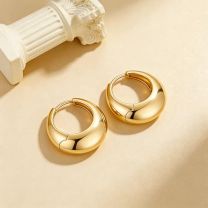Chunky Hoop Earrings for Women 14K Gold Plated Small Huggie Hoops Lightweight Hypoallergenic Jewelry Gift - style: Simple Hoop-gold 22mm