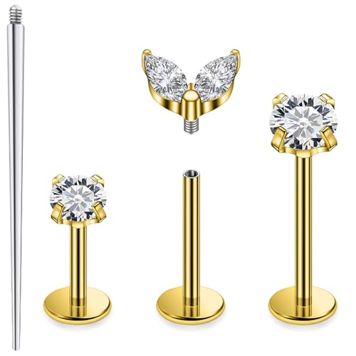 20G 18G 16G Astm F136 Titanium Internal Thread Flat Back Earrings Nose Studs Tragus Forward Helix Conch Cartilage Lobe Earring Stud Medusa Labret Monroe Lip Ring Piercing Jewelry For Women Men - color: 14K Gold Filled, size: 20G-6MM/7MM/8MM Bar-Style 4