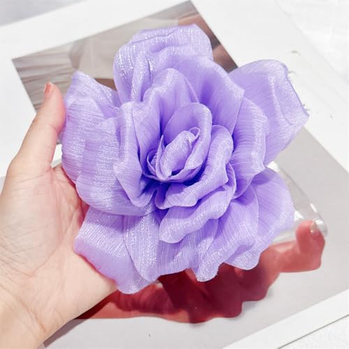 Flash Camellia Flower Brooch Pin for Women Men Elegant Texture Fabric Dahlia Rose Floral Brooches Lapel Pins Dainty Wedding Holiday Party Costume Dress Accessories Jewelry - color: Light Purple