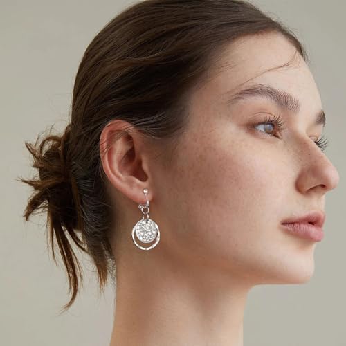 Awinesn Clip on Earrings for Women 14K Gold/Sterling Silver Plated Disc Earrings for Women Circle Drop Dangle Earrings Jewelry Hypoallergenic Hammered Non Pierced Earring Jewelry Gifts Wedding Party - style: Circle-S