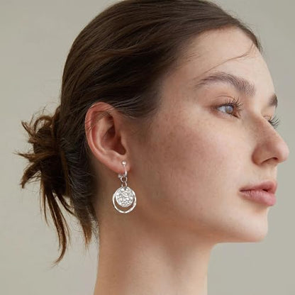 Awinesn Clip on Earrings for Women 14K Gold/Sterling Silver Plated Disc Earrings for Women Circle Drop Dangle Earrings Jewelry Hypoallergenic Hammered Non Pierced Earring Jewelry Gifts Wedding Party - style: Circle-S