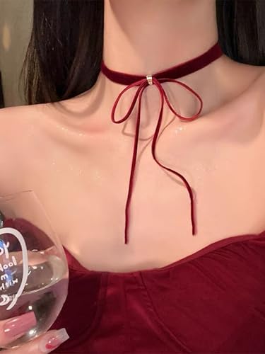 Bow Choker Necklace for Women Vintage Red Black Velvet Choker Gothic Long Ribbon Bow Collar Necklace Christmas Jewelry Gifts - style: Style 2