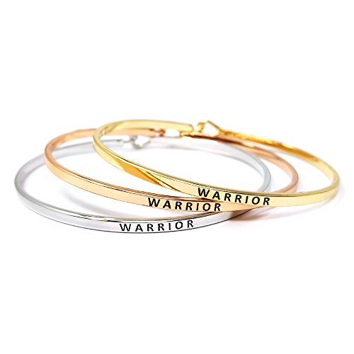 by you Inspirational Positive Message Engraved Thin Cuff Bangle Hook Bracelet - color: Warrior-Gold