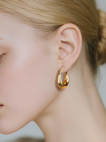 Trendy Medium Oval Hoop Earrings for Women Elegant Minimalist Simple Geometric 316L Stainless Steel Hoops for Ladies