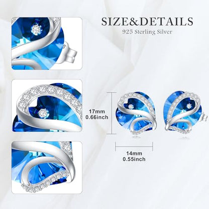 Butterfly Heart Birthstone Crystal Stud Earrings for Women S925 Sterling Silver Heart Birthstone Studs Birthday Gifts for Wife Mother Daughter Girlfriend Mom - color: 09-September
