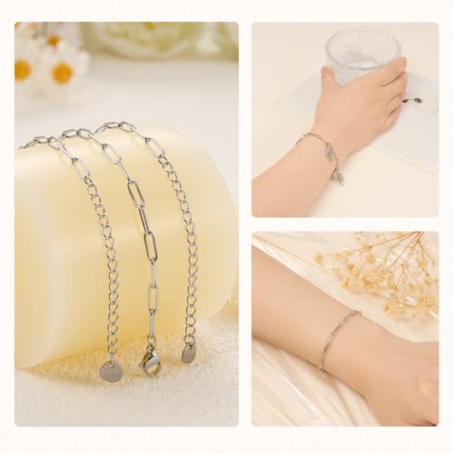 KYUNHOO 10pcs Paperclip Bracelets Chains Set with Adjustable Extender Chain | 6.3 Inches Paperclip Chain for Jewelry Making 304 Stainless Steel Bracelet Kit with Lobster Clasps Jewelry Findings - color: 3x9 paperclip silver