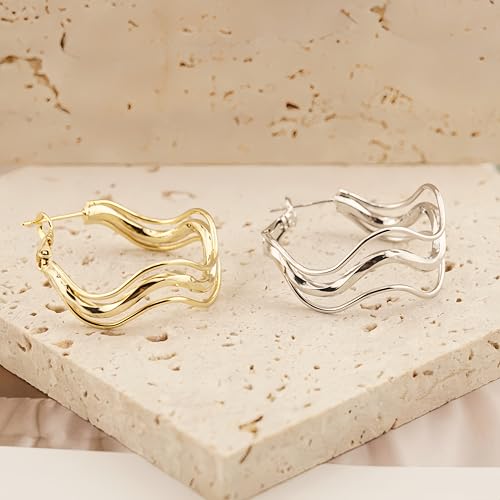 Dangle Flower Gold Earrings for Women, Trendy Statement Hoop Earrings, Gold Floral Drop Earrings Jewelry for Gifts - color: Irregular Shape -14K Gold