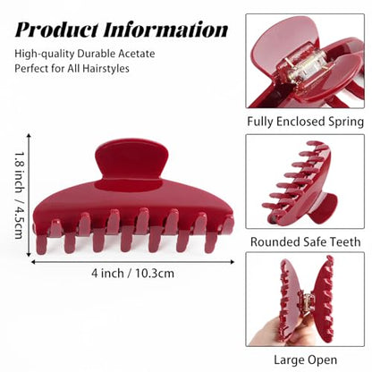 MAORULU Cute Claw Clip for Women – 4.3'' Large Acetate Hair Clips for Thick Thin Curly Long Hair, Durable Hair Clamps Non-slip Jaw Clip, Strong Hold, Stylish French Design (Cherry Red) - color: Cherry Red