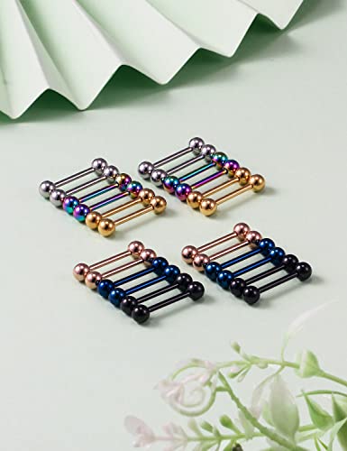 Oufksiyy 24pc 14G 16G Mixed Color Surgical Stainless Steel Straight Barbell Tongue Rings Bars Piercing 5/8" Length 16mm 9/16 inch 14mm 1/2inch 12mm Nipple Rings Tongue Piercing Jewelry for Women Men - color: 14G-14mm(9/16INCH)-Barbell