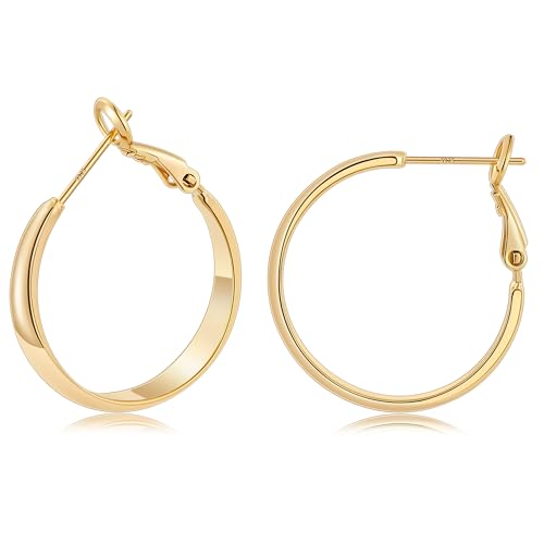 Gacimy 5mm Wide Gold Hoop Earrings for Women, 14K Gold Plated Hoops with 925 Sterling Silver Post, Hypoallergenic Earrings for Women - color: Gold, size: 25mm