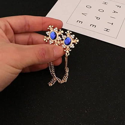Men's Gem Brooch Lapel Pin Badge Hanging Chains Collar Brooches Pin for Career Suit Tuxedo of Shirts Tie Hat Scarf for Boyfriend Father Birthday - color: Blue
