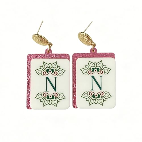 Mahjong Earrings Funny Acrylic Geometric Chinese Mahjong Tile Earrings for Women Mahjong Lovers Jewelry - color: N