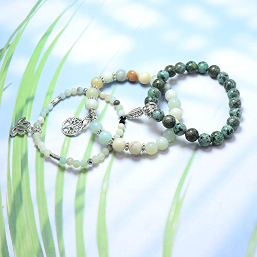 Tree of Life Yoga Healing Stone Bracelets,Multilayer Lotus Chakra Stone Reiki Bracelet Sets,Anxiety Crystal Natural Stone,for Women Stress Relief - style: Style 8 Amazonite + African Turquoise